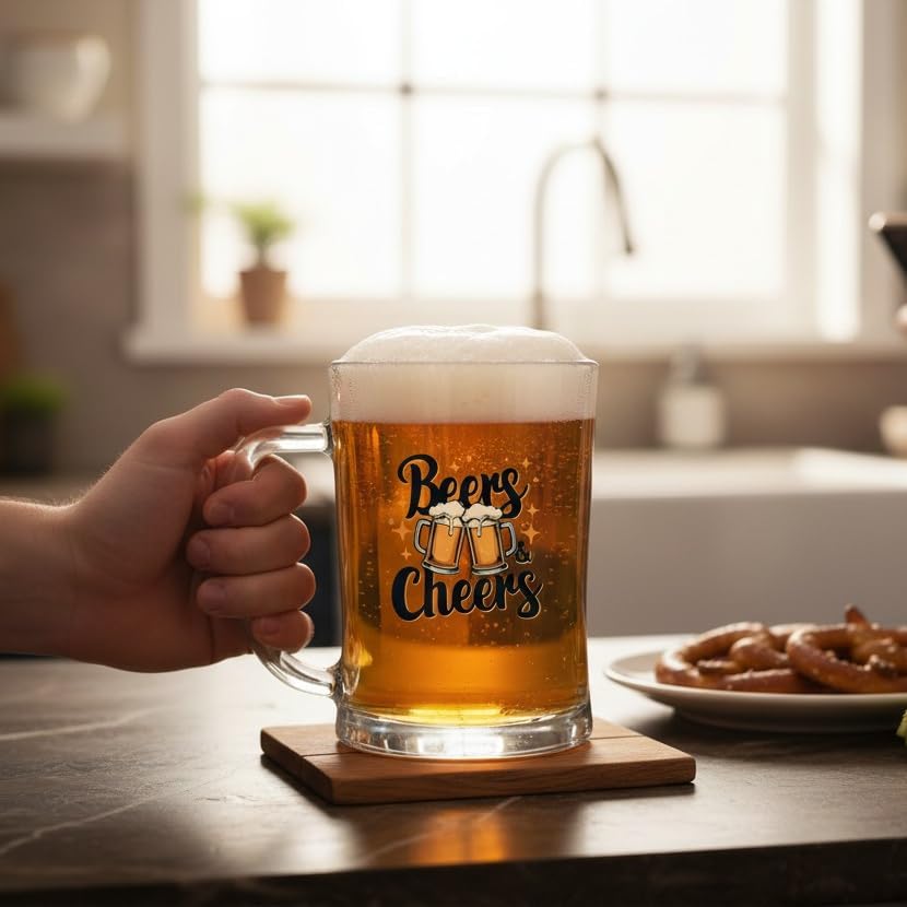 Alternative view of Büyük Boy Renkli Beers Cheers Baskılı Cam Bira Bardağı Beer Glass Mug 600 ml