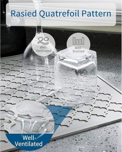 Aputue Bulaşık yıkama matı, 40x30 cm silikon mutfak paspası, kolay temizlenen bulaşık kurutma matı, ısıya dayanıklı sıcak tencere altlığı, tezgah veya lavabo için, buzdolabı ve çekmece astarı (Gri)