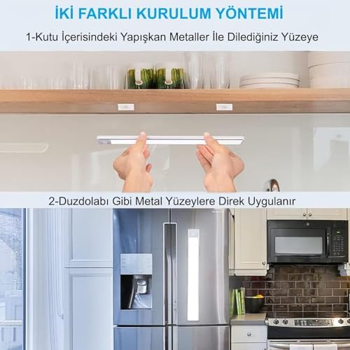 Alternative view of Sensörlü Alüminyum USB Şarjlı LED Gece Lambası, 3 Renk Kısılabilir, Mutfak Dolap Tezgah için (40 cm)