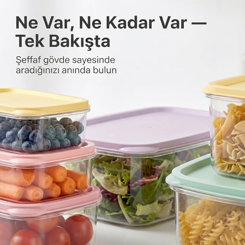 6'lı Saklama Kabı Seti - İç İçe Geçen Yer Tasarruflu - Çok Amaçlı Gıda Erzak Saklama Kabı Seti - Renkli Kapaklı Mutfak Organizeri (0.30 Lt - 2.90 Lt) - Görsel 3