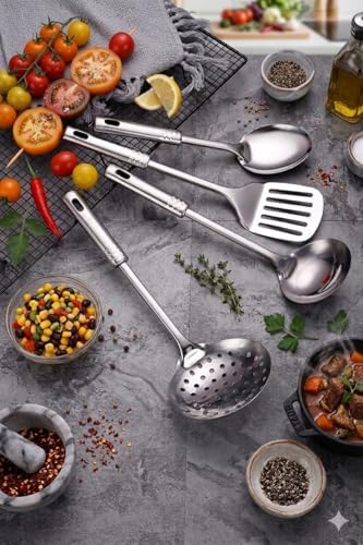 Alternative view of 4 Parça Çelik Mutfak Servis Seti, Kepçe Kevgir Spatula Kaşık Takımı Çeyiz Seti, Mutfak Sofra Seti Ergonomik Saplı