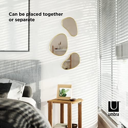 Umbra Hubba Pebble Duvar Montaj Aynaları, 3'lü Set, Pirinç
