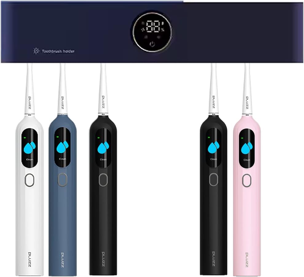 Pluzz Şarj Edilebilir Diş Fırçası Tutacağı Tam Otomatik Sensörlü Uv Sterilizatör (Led Teknolojisi) MAVİ