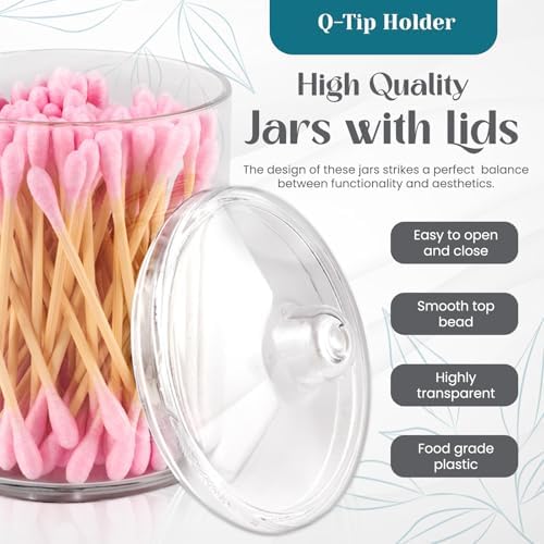 Qtip Tutucu, Makyaj Makyaj Düzenleyici Depolama, Kapaklı Şeffaf Plastik Eczacı Kavanozları, Banyo Pamuklu Çubuk Dispenseri, 2x10oz ve 2x7oz, 4'lü Paket, Kahverengi Ahşap Kapaklar,