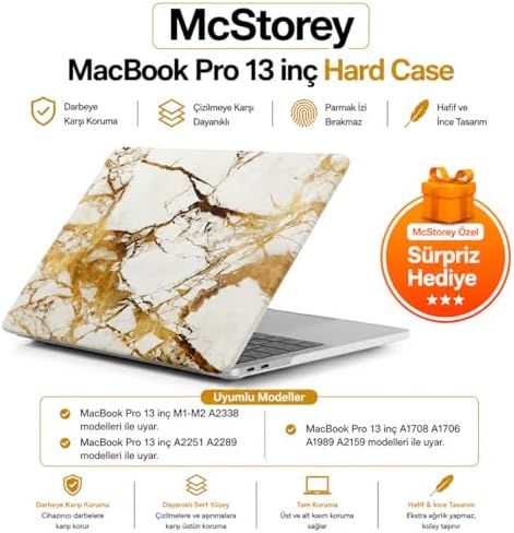 MacBook Pro 13 Mermer Desenli Kılıf A1706 A1708 A1989 A2159 A2251 A2289 A2338 M1 M2 Uyumlu Baskılı Sert Kılıf İnce Hafif TPU Koruyucu Kapak Sarı - Görsel 3