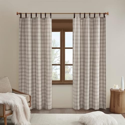 Park Anaheim Kabin Ekose Perde Penceresi, Isı Yalıtımlı Polar Astar, Oturma Odası Dekoru Yatak Odası için Işık Engelleyici Örtüsü, 1-Tekli Panel Paketi, 50" x 84", Suni Deri Tab, Kahverengi