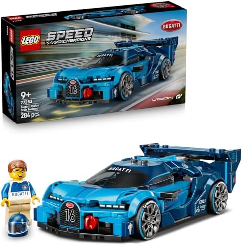 Speed Champions Bugatti Vision Gran Turismo Araba 77253-9 Yaş ve Üzeri çocuklar için Bugatti Kıyafet Giyen Minifigür İçeren Yaratıcı Oyuncak Yapım Seti, Hediye Fikri (284 Parça)