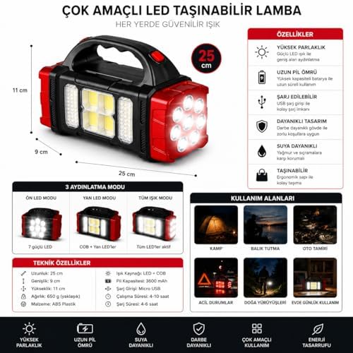 Alternative view of Solar LED Kamp Feneri, , 8 LED Ultra Parlak Taşınabilir Kamp Lambası, , Kamp, Balıkçılık, Acil Durum ve Outdoor Kullanım İçin, Kırmızı,Gold karışık (Asorti) renk