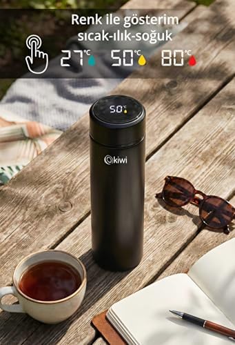 KT-8633 Akıllı Dijital Termos 480 ml - LED Sıcaklık Göstergeli 304 Paslanmaz Çelik Süzgeçli Çay Kahve Termosu, Sızdırmaz Isı Koruyucu Renkli Isı Dereceli Mat Siyah Seyahat Mug Matarası - Görsel 3