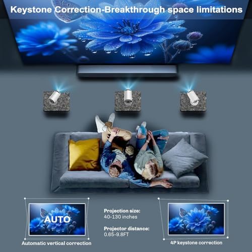 Mini Taşınabilir Projektör 4K 1080P Full HD Android 11 ve Netflix ile uyumlu, WiFi 6, BT 5.0, 180° Dönme, Otomatik Trapez Düzeltmeli Küçük Ev Sineması Projektörü