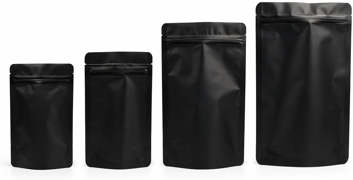 Alüminyum Doypack Yeniden Kullanılabilir Folyo Poşetler, Fermuarlı, Koku Geçirmez, Ayakta Durabilen, Gıda Saklama, 50'li Paket (Siyah, 13 x 22 cm)