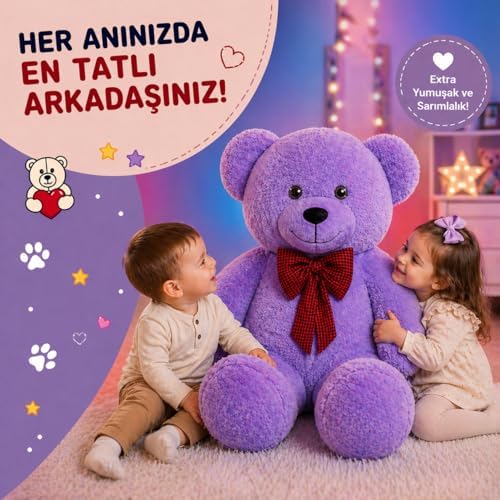 Özgüner Oyuncak 100 cm Dev Pelüş Ayı, Papyonlu ve Sevimli Büyük Boy Ayıcık, Yumuşak Sarılmalık Peluş, Sevgiliye Hediye