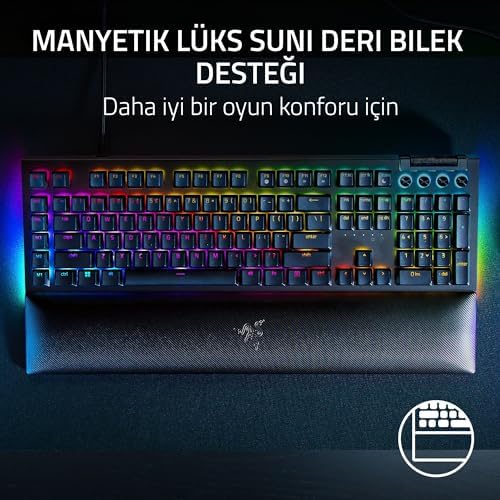 Razer BlackWidow V4 (Yeşil Anahtar) - Chroma RGB mekanik oyun klavyesi - Razer Snap Tap (tıklamalı mekanik anahtarlar, 6 özel makro tuşu, avuç içi dayanağı) TR düzeni | Siyah
