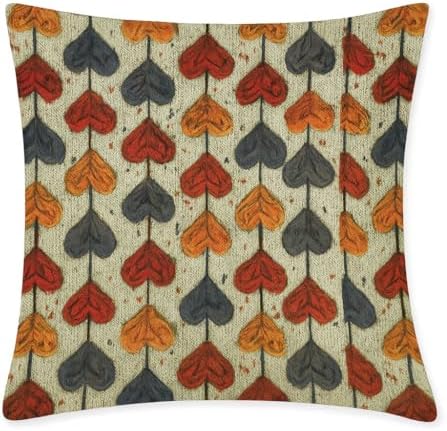 4’lü Dijital Baskılı Dekoratif Yastık Kılıfı Seti 45x45 cm - Retro Yaprak Deseni, Sonbahar Renkleri (Kırmızı, Turuncu, Gri) - Keten Dokulu Kumaş, Yumuşak ve Dayanıklı Kırlent Kılıfı - Ev, Ofi
