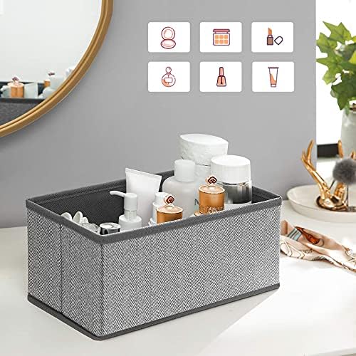 İç Giyim Saklama Kutuları, 6'lı Set, Çekmece Düzenleyici, Kumaş Kutular, Saklama Sepetleri, Keten Görünümlü Keçe Kumaş, Çorap, Kravat, Şal İçin Uygun, Gri - Görsel 2