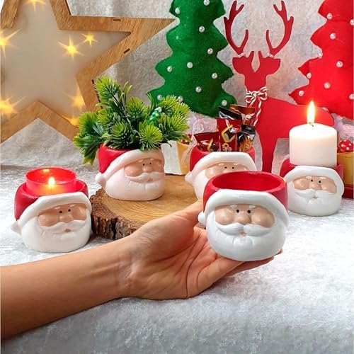 Dafniart Yılbaşı Yeniyıl Noel Baba Mumluk Dekor Hediyeli Ürün 8 cm Kırmızı 2 li Beton Alaşımlı - Görsel 2