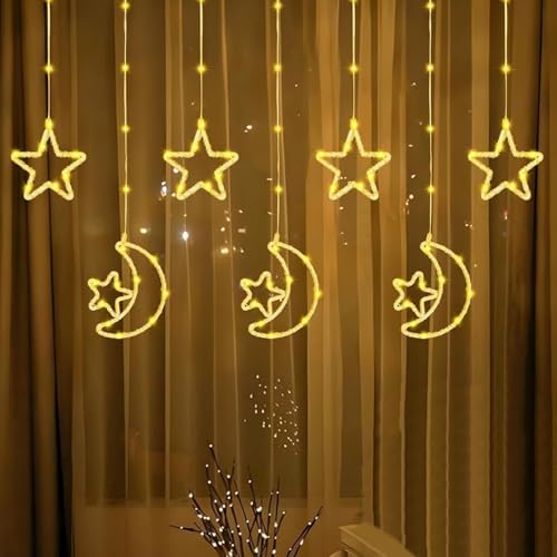 Su Geçirmez 3 Metre Led Işıklı Ay ve Yıldız Işık Zinciri Dekoratif Fişli Aydınlatma Ev Dekorasyonu Salon Oda Merdiven Balkon Süslemeleri için Yılbaşı Eğlence Doğum Günlerine Özel Aydınlatma
