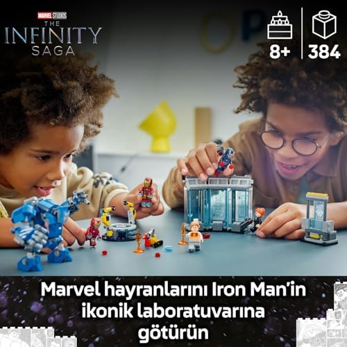 ǀ Iron Man’in Laboratuvarı: Zırh Salonu 76315-8 Yaş ve Üzeri Çocuklara Süper Kahraman Minifigürü İçeren Oyuncak Yapım Seti, Doğum Günü Hediyesi Fikri (384 Parça)