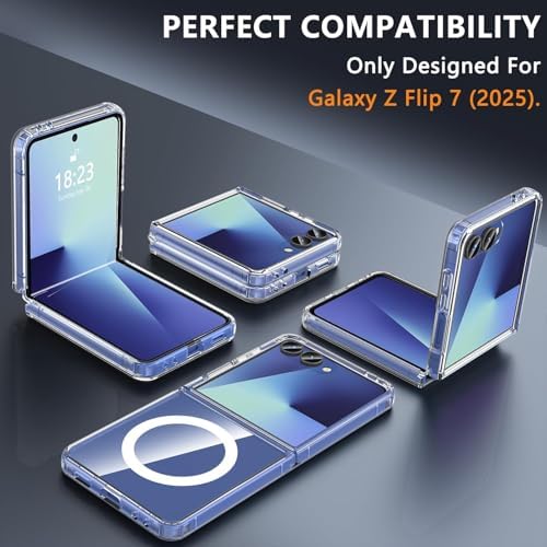 Galaxy Z Flip7 için Kablosuz Şarj Destekli Şeffaf Kılıf Magsafe ile Uyumlu Arkası Sert Köşeleri Yumuşak Silikon Z Flip7 için Kılıf Sararmaya Dayanıklı Güçlü Manyetikli Z Flip7 Kilif - Görsel 2