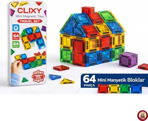 Alternative view of Manyetik Yapı Blokları - 64 Parça Seyahat Tipi Mini Bloklar Metal Saklama Kutulu Çanta Boy Renkli