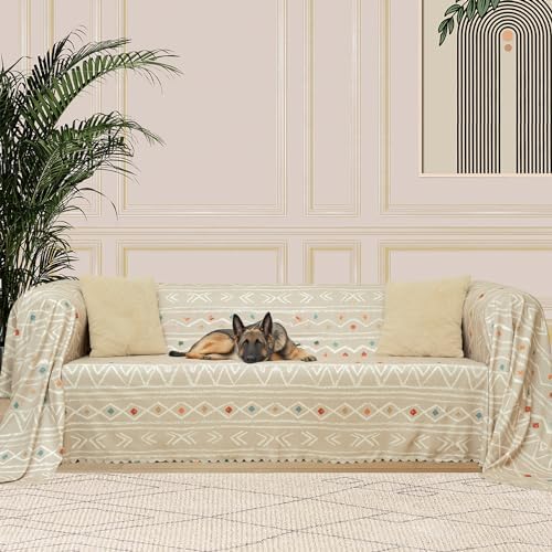 CONCEPT SoftMicro Boho Etnik Desenli Mikrofiber Koltuk Örtüsü ve TV Battaniyesi, Koltuk Şalı, Kaymaz Bej 130x180 cm - Görsel 3
