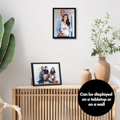 Siyah 8x11 Resim Çerçevesi - 2'li Set - Kırılmaya Dayanıklı Camlı İnce Kenarlıklı Fotoğraf Çerçevesi, Asma Donanımı ve Duvar veya Masa Üstü için Yatay veya Dikey Ekran için Dahili Şövale