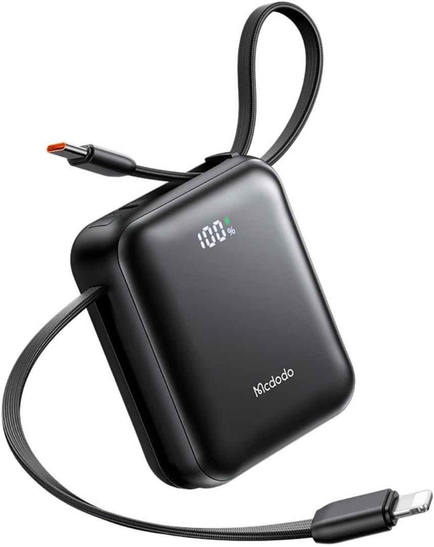 MC-8620 10000mAh 22.5W PD Hızlı Şarj Dahili Kablolu Powerbank Siyah (Type-c/Lightning) - Görsel 3