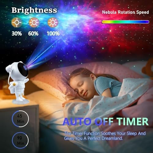 Astronot Gece Lambası Galaxy Projektör, LED Galaksi Işık Projektörü, Uzaktan Kumandalı, Çok Renkli Nebula Yıldızlı Gökyüzü, Yatak Odası için USB Planetaryum Projektörü
