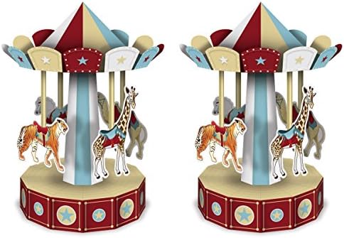 Beistle 3-D Vintage Sirk Carousel Centerpieces 2 Parça, 10", Çok Renkli - Görsel 3