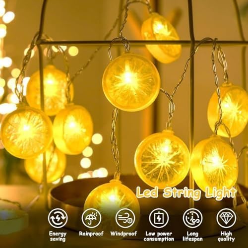 Limon Dilimi Şeklinde 10’lu LED Işık Zinciri – 2 Metre Dekoratif Sıcak Aydınlatma, Pil ile Çalışan, Ev ve Parti Süsleme İçin Pratik Limon Işıkları, MZ-304, Sarı