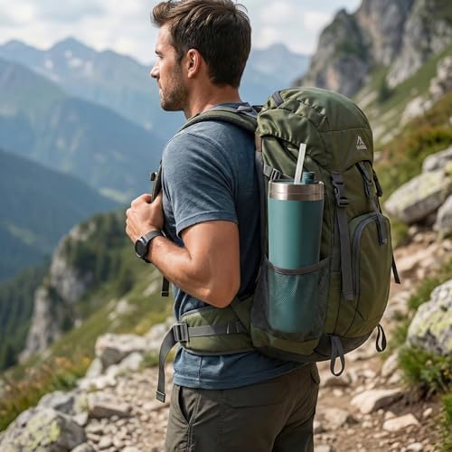 Gri Paslanmaz Çelik Pipetli Termos Kupa - 660 ml Büyük Boy (Venti) - Sıcak ve Soğuk Tutan Mug - Araç ve Ofis Tipi Bardak (YEŞİL) - Görsel 2