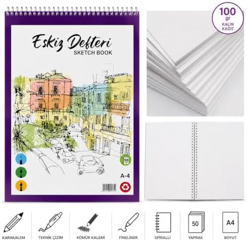Alternative view of Lona Lucy A4 Spiralli Eskiz Defteri, 100 gr/m² Kalın Kağıt, 50 Yaprak, Çizgisiz, Karakalem ve Teknik Çizim için, 21x29.7 Santimetre