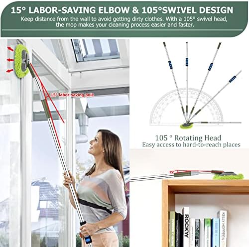 15° İşten Tasarruflu Dirsek Uzatma Direkli Duvar Temizleyici, Uzun Saplı Duvar Paspası, Süpürgelik Temizleyici Aleti, Mikrofiber Toz Temizleyici, Duvar, Zemin, Tavan, Pencere için Temizleme Fırçası