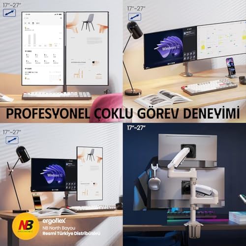 North Bayou NB H180 Ergonomic Profosyonel 17-35 inch Monitör Standı 2026 Versiyon (Beyaz)