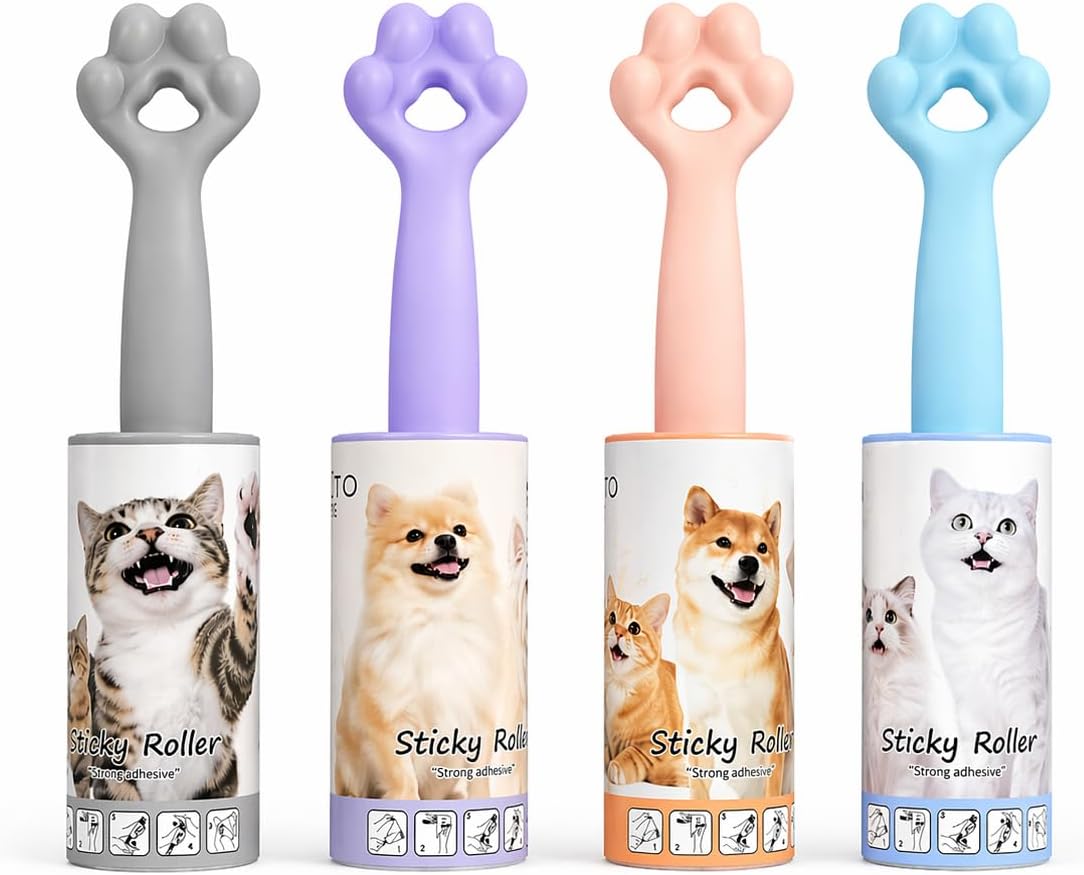 Alternative view of 4’lü Set Tüy Toplama Rulosu, 60 Yapraklı Güçlü Yapışkan Sticky Roller, Pati Tasarımlı Sap, Kedi Köpek Tüyü Temizleyici, Kıyafet Koltuk Halı ve Araç İçi İçin (20 cm)