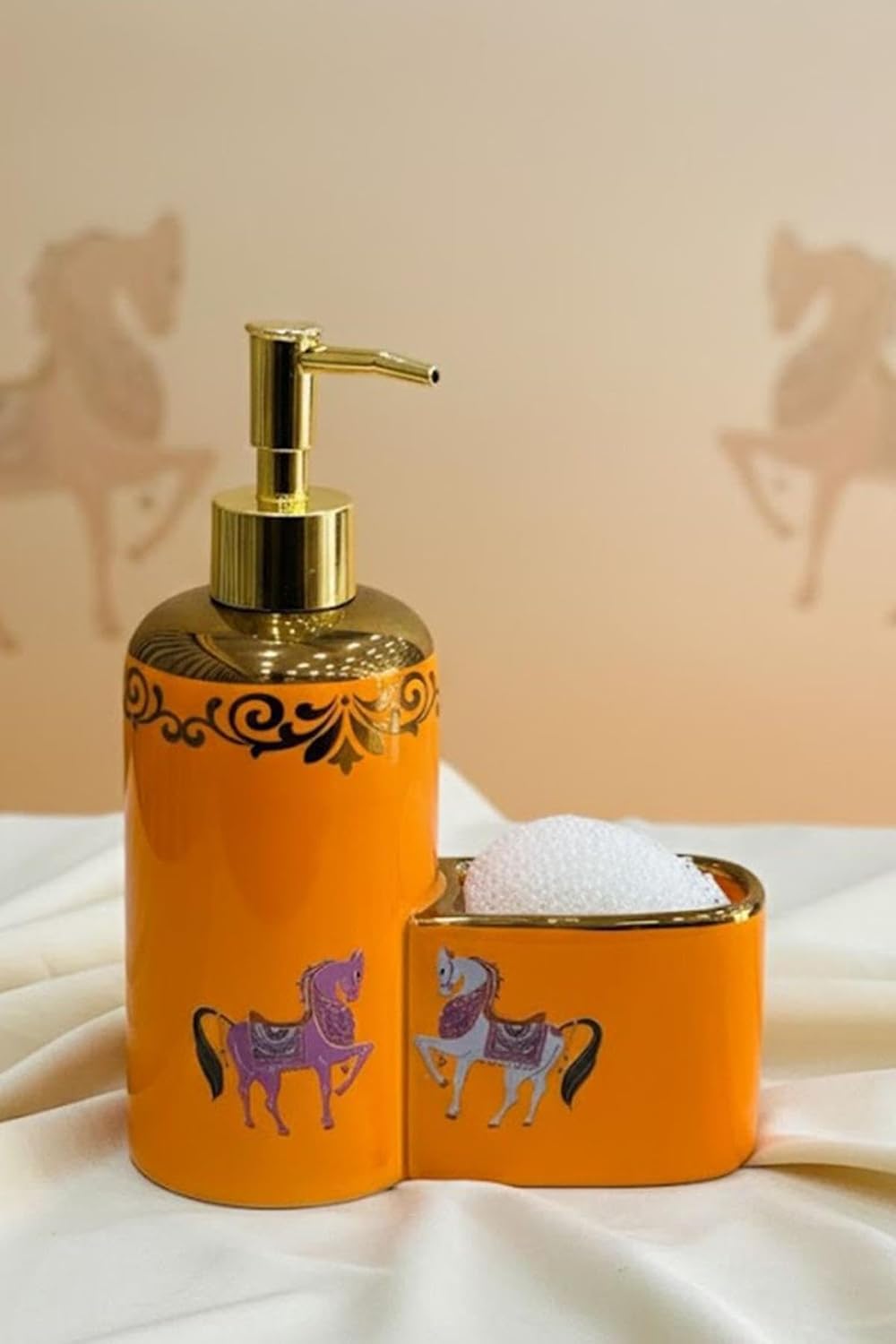 Premium Porselen Horse Sıvı Sabunluk, Süngerlik Bölmeli 47067