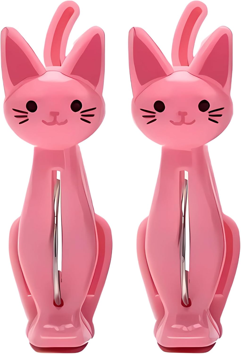 Pembe Kedi Şeklinde Havlu Mandalı, Plaj ve Çamaşır için Dekoratif Plastik Klips, 2'li Set