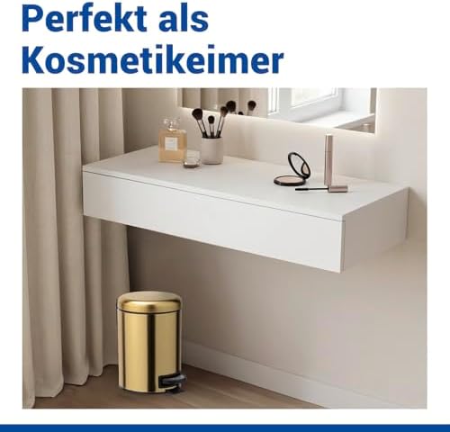 Leman pedal kovası mat altın 3 l - Kozmetik kovası, parmak izi önleyici kaplamalı çöp kovası Kapasite: 3 l, Paslanmaz çelik, 17 x 25 x 22,5 cm, Altın