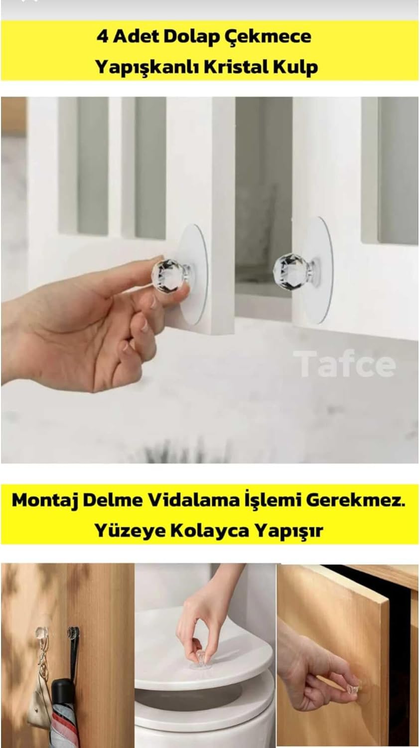 Alternative view of Tafce Dolap Çekmece Tutacağı Pratik Yapışkanlı Kristal Mobilya Topuzu Komidin Çekmece Kulpu 4 Adet