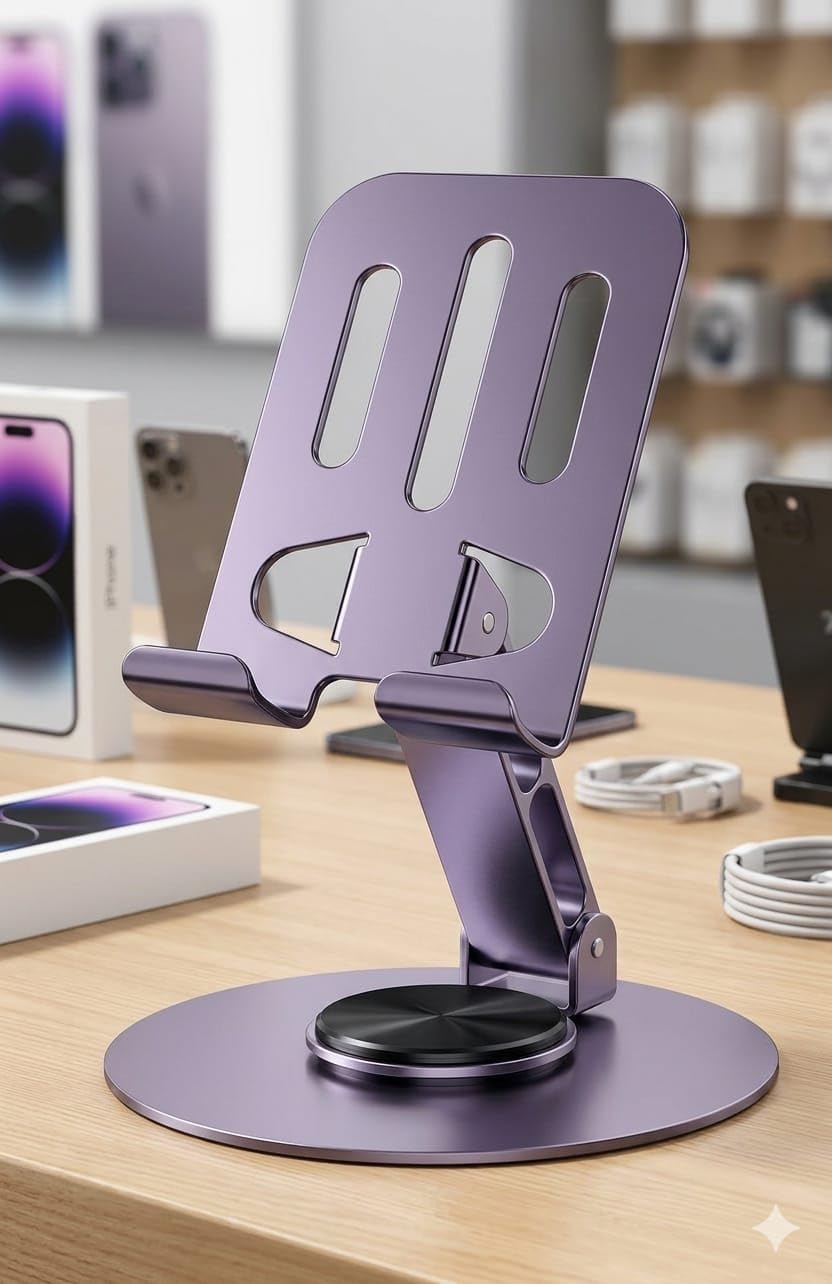 METAL VE KENDİ ETRAFINDA 360 DERECE DÖNEBİLEN KATLANABİLEN Ayarlanabilir Yükseklik ve Açı Ayarlı TELEFON TUTUCU VE TELEFON STANDI LİLA AÇIK MOR RENK !!!! KAMPANYA SÜPER FİYAT !!!!! - Görsel 3