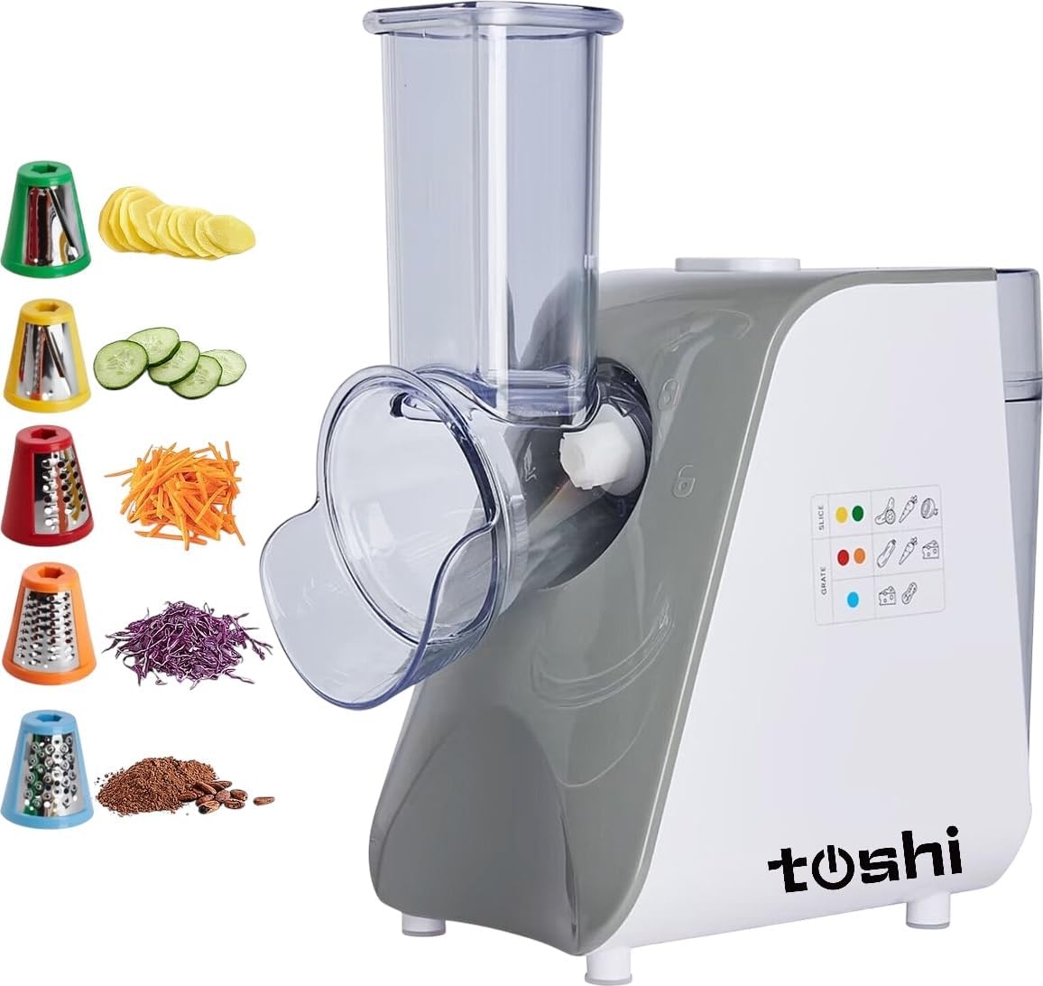 Toshi 5 Başlıklı Elektrikli Çok Fonksiyonlu Sebze ve Meyve Doğrayıcı Rende - Rondo -Gri