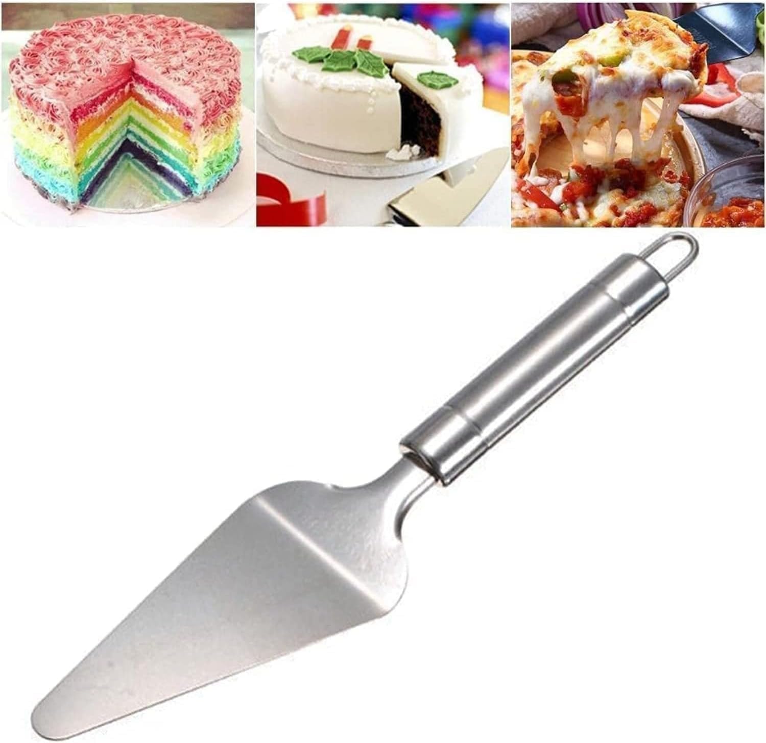 Profesyonel Paslanmaz Çelik Pasta Spatulası, Gümüş Renk, Pizza ve Tatlı Servis Aparatı, Ergonomik Saplı, Çok Amaçlı Mutfak Aracı Spatula