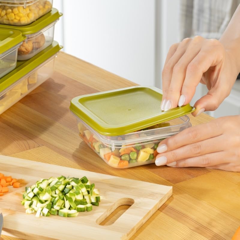 Alternative view of 4 Adet Buzdolabı Organizeri – PP Plastik Şeffaf ve Ayarlanabilir Saklama Kabı, Gıdaları Taze Tutan Fresh Box, Çok Amaçlı,Mikrodalga ve Bulaşık Makinesi Uyumlu (Yeşil, 1200 Ml)