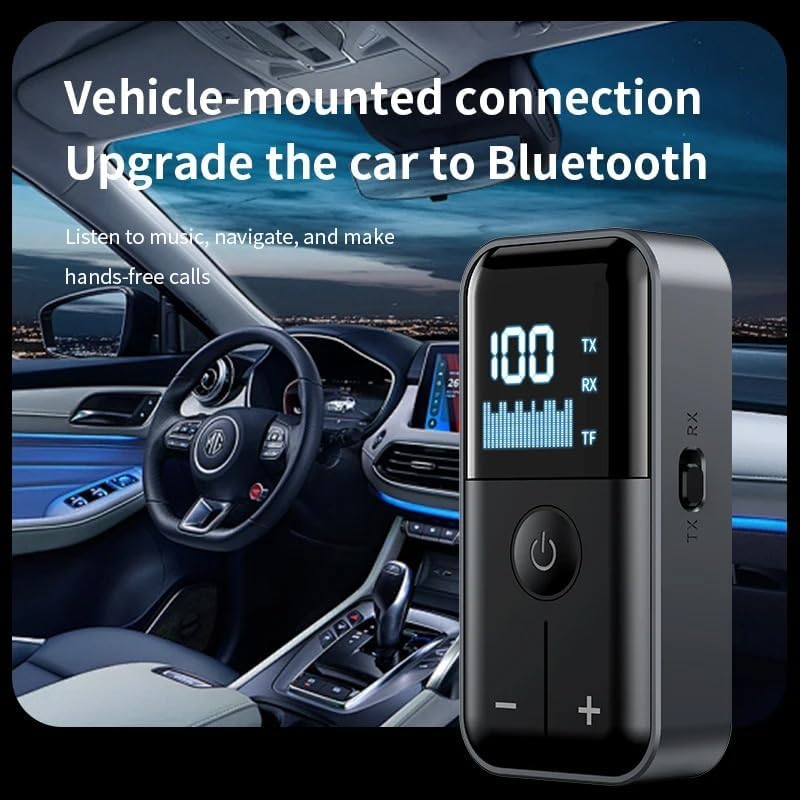 2’si 1 Arada Bluetooth 5.4 Ses Alıcı & Verici – 3.5mm AUX, TF Kart Çalar, LED Ekranlı Kablosuz Adaptör, Dahili Pil, Araba, TV, PC & Hoparlör için Stereo Müzik Aktarıcı | M20 - Görsel 3