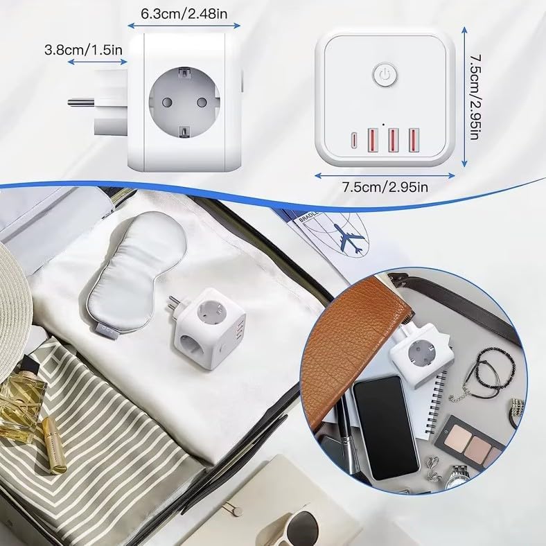 3 Ac Priz Soketli 3 USB+TYPE-C Akım Korumalı, 7 in 1 Priz, 16A Maks, 4000W