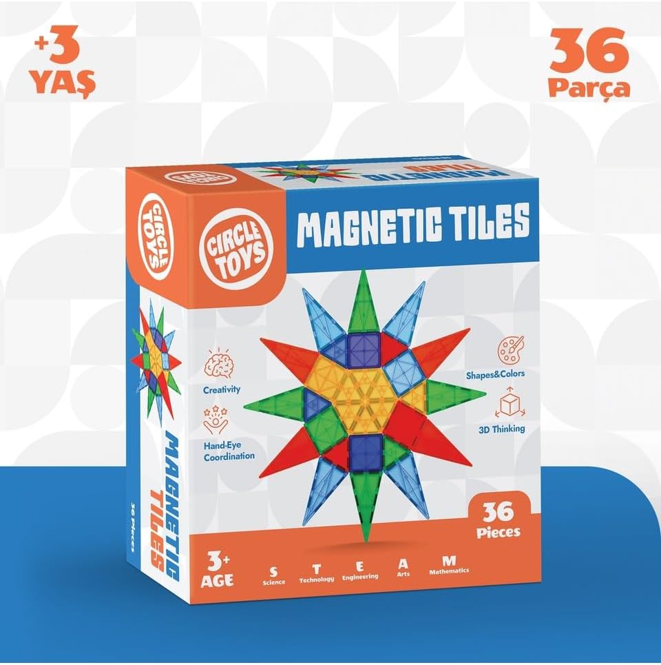 Circle Toys Magnetic Tiles Manyetik Yapı Blokları 36 Parça 3D Steam Eğitici Çocuk Oyuncağı ve Inşa Seti - Görsel 3
