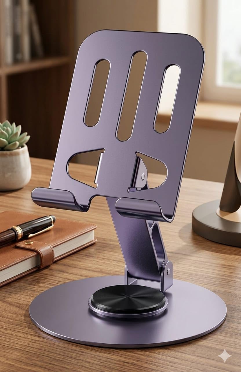Alternative view of TELEFON STANDI METAL ALAŞIMLI 360 DERECE TAM TUR DÖNEBİLEN ÇİFT NOKTADAN KATLAMA AYARLI ÇOK FONKSİYONLU TABLET VE TELEFON STANDI LİLA AÇIK MOR