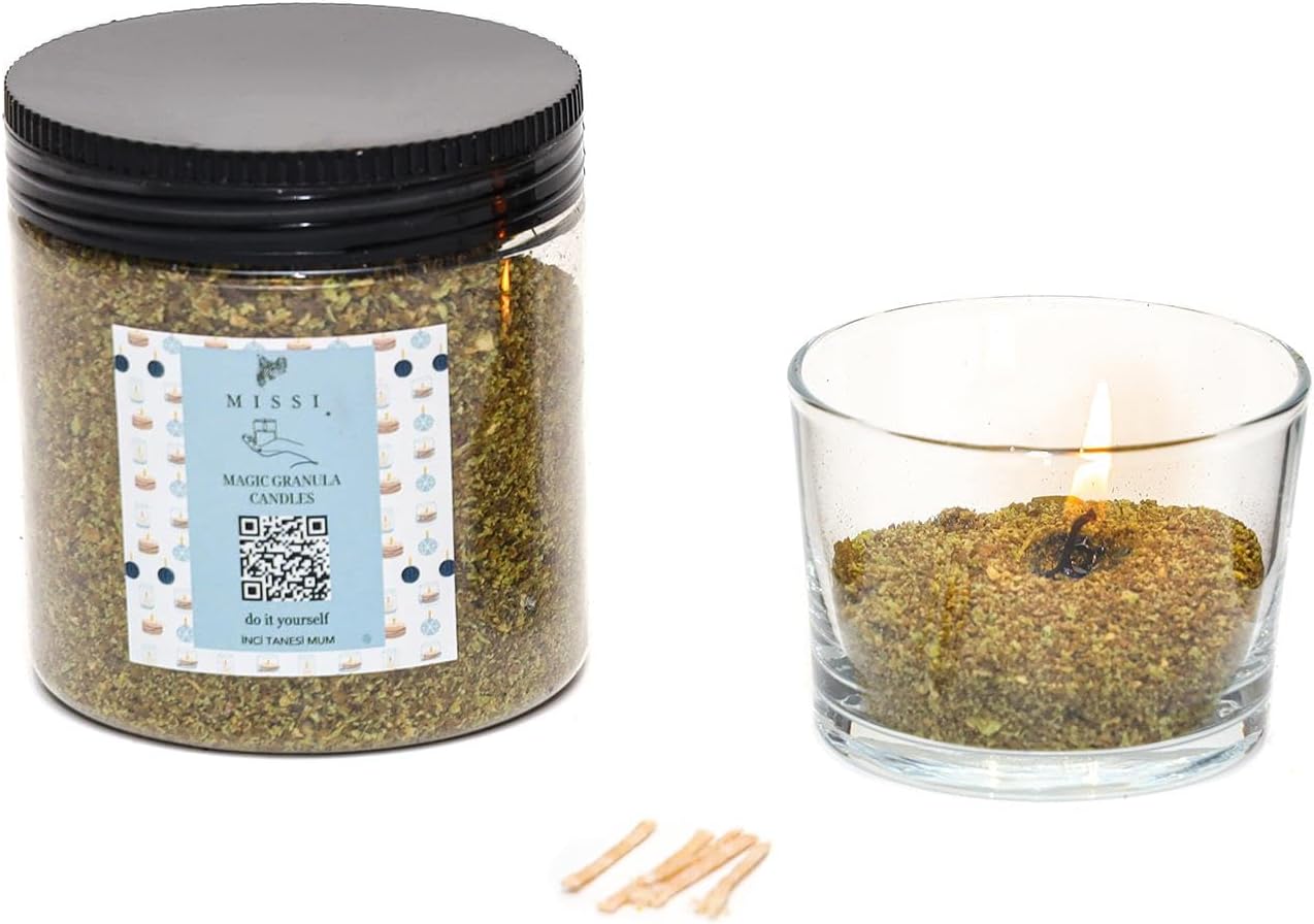 White Jasmine Kokulu Yeşil Yaratıcı İnci Tozu Mum (30 adet fitil ile birlikte)-250 gr