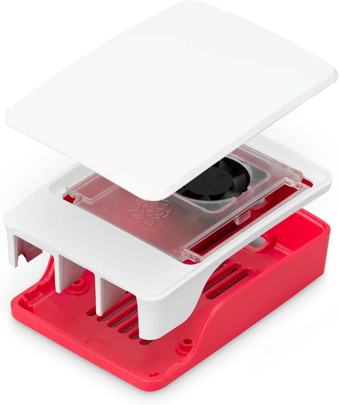 Alternative view of Raspberry Pi 5 için resmi gövde, kırmızı/beyaz