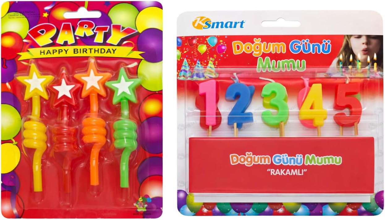 AKSU Renkli Doğum Günü Mum Seti – Yıldız & Rakamlı